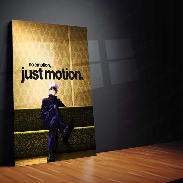 Anime Metal Poster | No Emotion, Just Motion Gojo Metal Poster | Motivational Jujutsu Kaisen Wall Art | Premium Aluminum Print