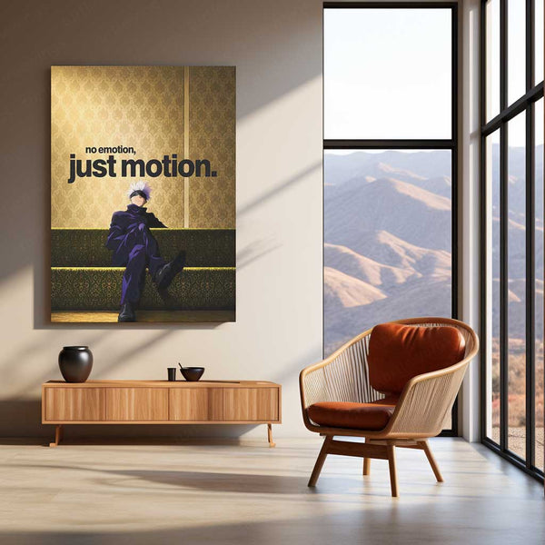 Anime Metal Poster | No Emotion, Just Motion Gojo Metal Poster | Motivational Jujutsu Kaisen Wall Art | Premium Aluminum Print