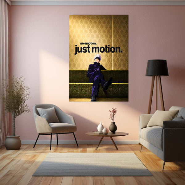 Anime Metal Poster | No Emotion, Just Motion Gojo Metal Poster | Motivational Jujutsu Kaisen Wall Art | Premium Aluminum Print