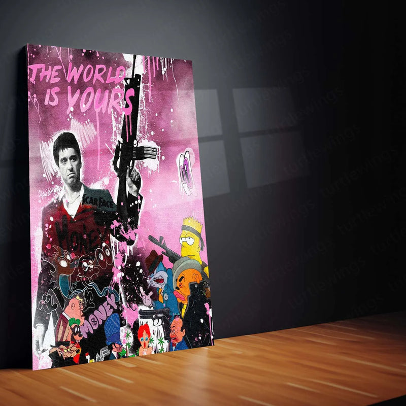 Quote Metal Poster | Scarface – “The World Is Yours” Quote Metal Frame Wall Art | Street Pop Collage Poster | Premium Aesthetic Decor - TURTLEWINGS 