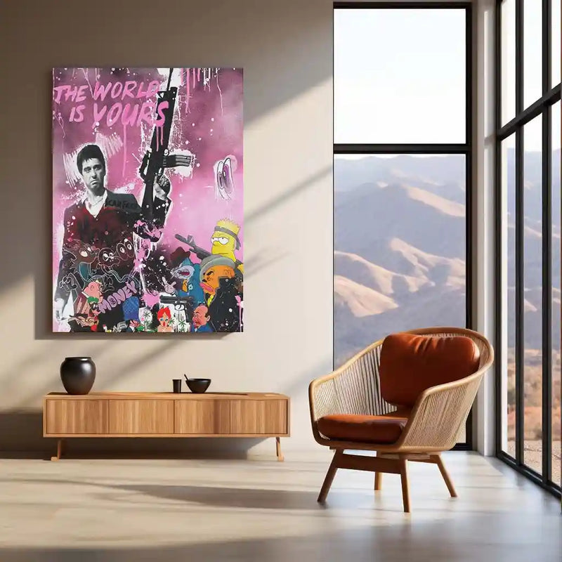 Quote Metal Poster | Scarface – “The World Is Yours” Quote Metal Frame Wall Art | Street Pop Collage Poster | Premium Aesthetic Decor - TURTLEWINGS 