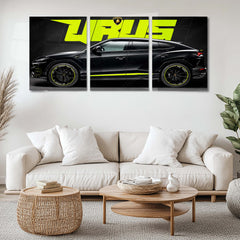 Car Metal Poster Set of 3 | Lamborghini Urus | Black Luxury SUV Supercar Triptych Wall Art | Premium Automotive Metal Print