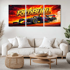 Formula 1 Metal Poster Set of 3 | Red Bull Racing F1 Car | Fiery Motorsport Triptych Wall Art | Premium Racing Metal Print