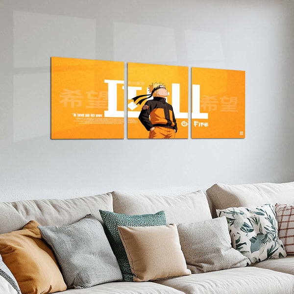 Anime Metal Poster Set of 3 | Hope & Determination Anime Triptych Wall Art | Premium Anime Metal Prin