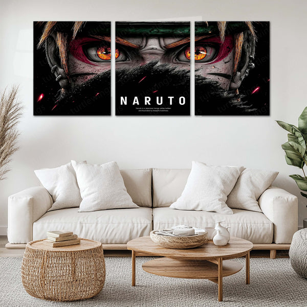 Anime Metal Poster Set of 3 | Naruto | Intense Eyes Dark Manga Triptych Wall Art – main product image