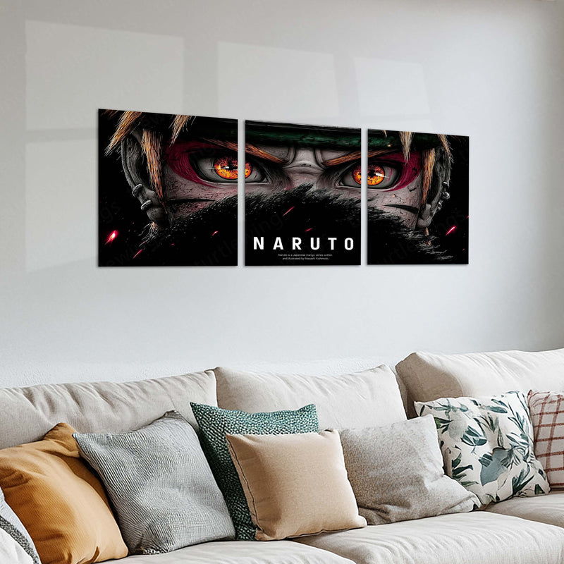 Anime Metal Poster Set of 3 | Naruto | Intense Eyes Dark Manga Triptych Wall Art – product image 2
