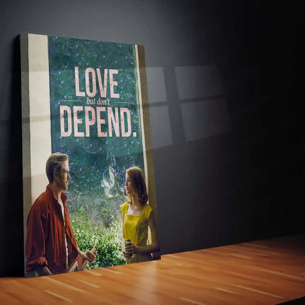 Quote Metal Poster | Sebastian Wilder & Mia Dolan - “LOVE, but don’t DEPEND.” Quote Metal Frame Wall Art | La La Land Inspired Couple Aesthetic Poster - TURTLEWINGS 