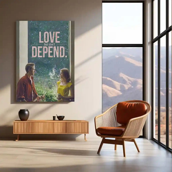 Quote Metal Poster | Sebastian Wilder & Mia Dolan - “LOVE, but don’t DEPEND.” Quote Metal Frame Wall Art | La La Land Inspired Couple Aesthetic Poster - TURTLEWINGS 