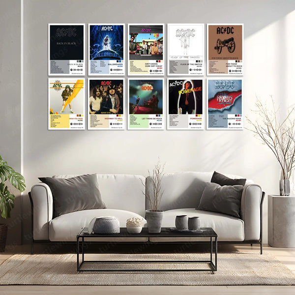 AC/DC Complete Album Collection | Set of 10 | Set of 8 | Set of 4 | Metal Frame Posters High Voltage. Pure Rock Energy. Legendary Wall Statement. - TURTLEWINGS 