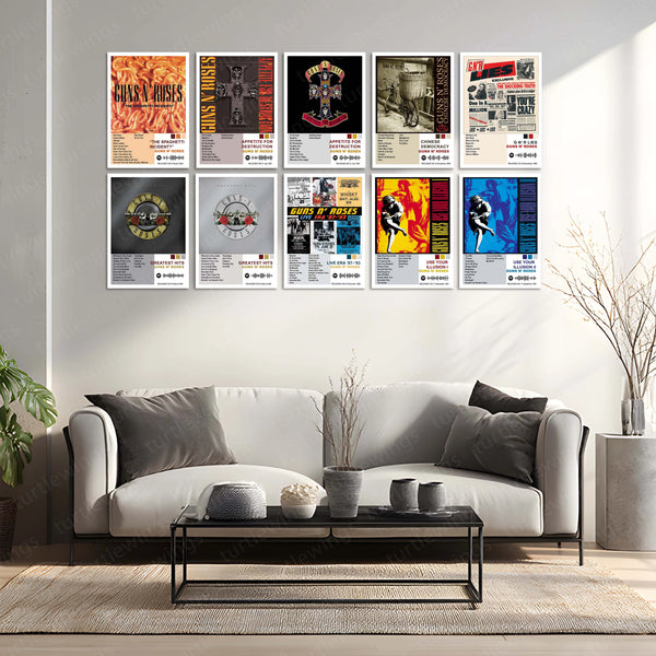 Guns N’ Roses Complete Collection | Set of 10 | Set of 8 | Set of 4 | Album Posters Metal Frames Hard Rock Legends. Raw Energy. Timeless Stage Power. - TURTLEWINGS 