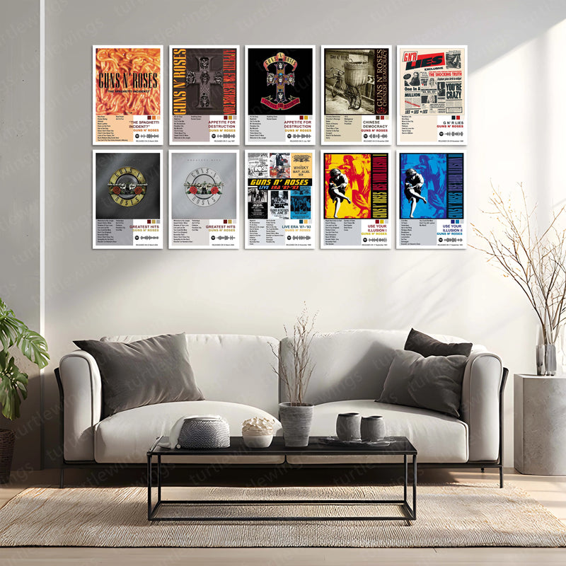Guns N’ Roses Complete Collection | Set of 10 | Set of 8 | Set of 4 | Album Posters Metal Frames Hard Rock Legends. Raw Energy. Timeless Stage Power. - TURTLEWINGS 