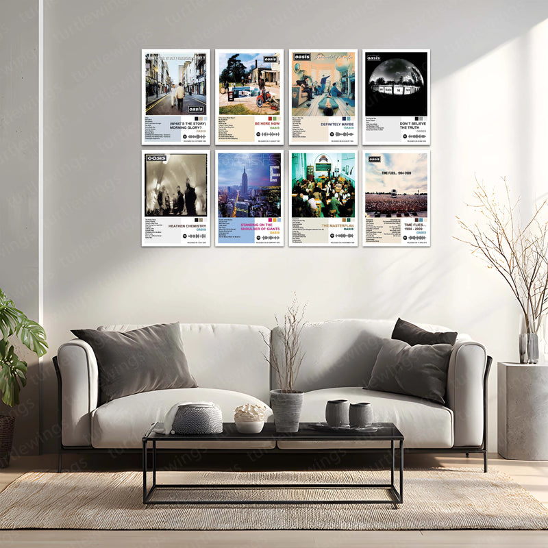Oasis Complete Collection | Set of 11 | Set of 8 | Set of 4 | Album Posters Metal Frames Britpop Anthems. 90s Attitude. Timeless Manchester Energy. - TURTLEWINGS 