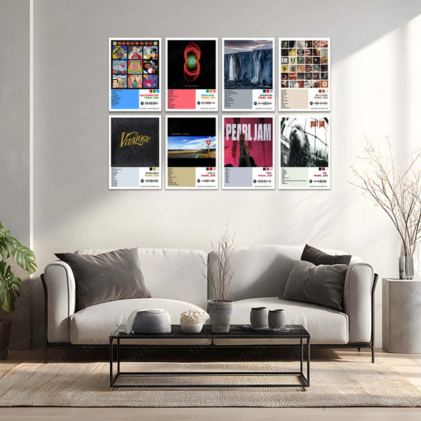 Pearl Jam Complete Collection | Set of 11 | Set of 8 | Set of 4 | Album Posters Metal Frames Grunge Legacy. Raw Emotion. Seattle Sound Forever. - TURTLEWINGS 