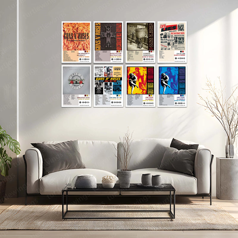 Guns N’ Roses Complete Collection | Set of 10 | Set of 8 | Set of 4 | Album Posters Metal Frames Hard Rock Legends. Raw Energy. Timeless Stage Power. - TURTLEWINGS 