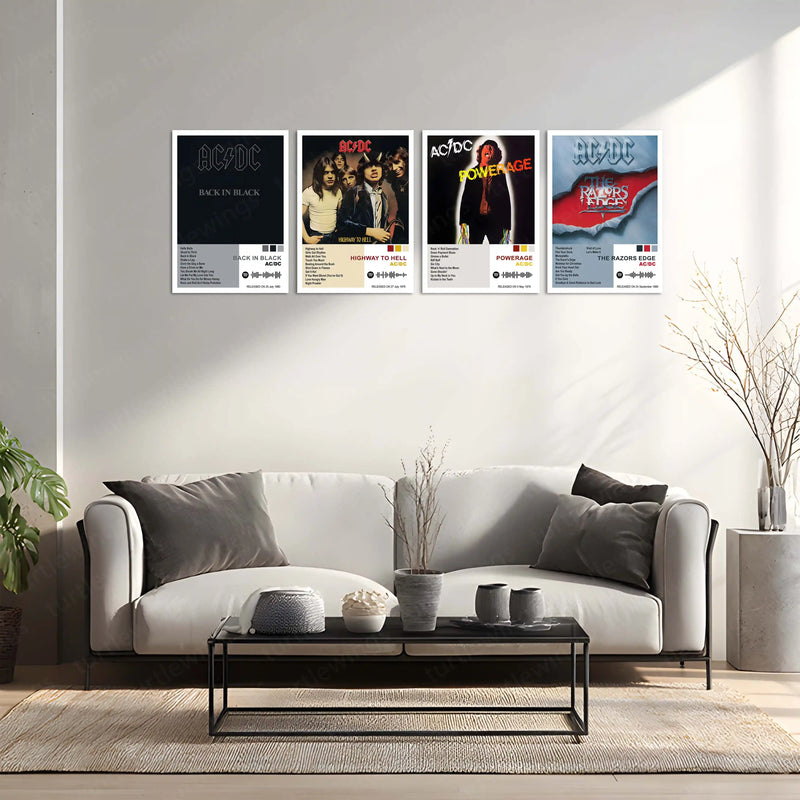 AC/DC Complete Album Collection | Set of 10 | Set of 8 | Set of 4 | Metal Frame Posters High Voltage. Pure Rock Energy. Legendary Wall Statement. - TURTLEWINGS 
