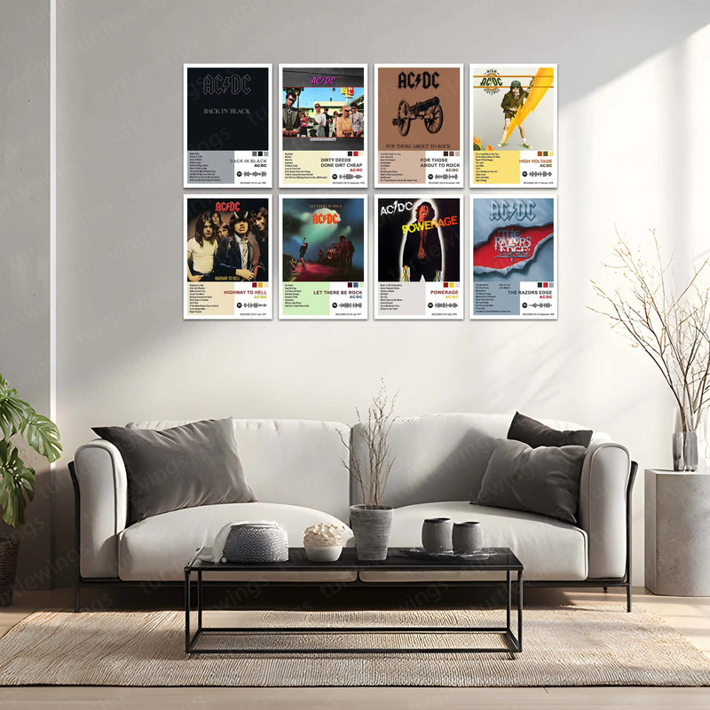 AC/DC Complete Album Collection | Set of 10 | Set of 8 | Set of 4 | Metal Frame Posters High Voltage. Pure Rock Energy. Legendary Wall Statement. - TURTLEWINGS 