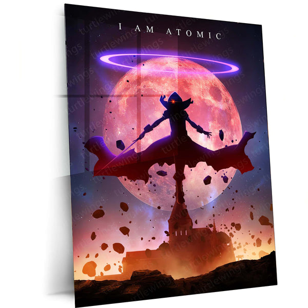 Anime Metal Poster | Shadow Warrior Under Red Moon Metal Poster | Dark Fantasy Wall Frame