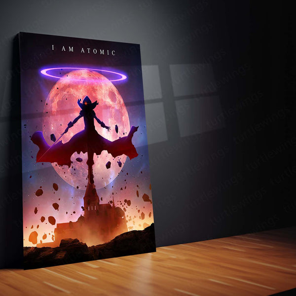 Anime Metal Poster | Shadow Warrior Under Red Moon Metal Poster | Dark Fantasy Wall Frame