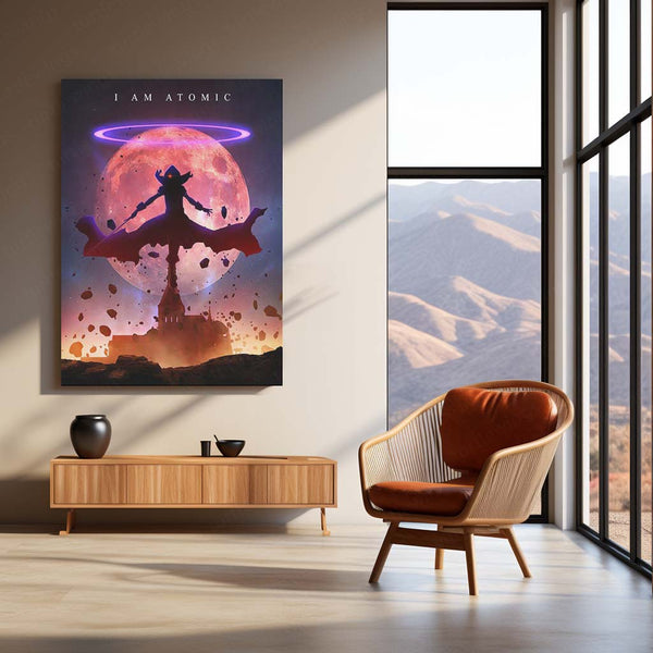 Anime Metal Poster | Shadow Warrior Under Red Moon Metal Poster | Dark Fantasy Wall Frame