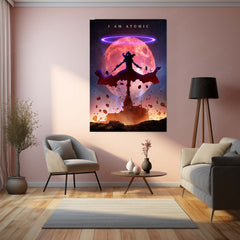 Anime Metal Poster | Shadow Warrior Under Red Moon Metal Poster | Dark Fantasy Wall Frame