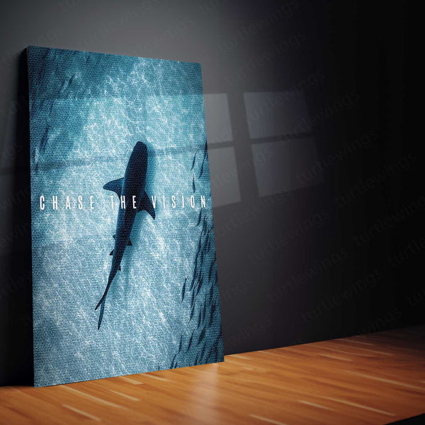 Shark in Ocean – “Chase the Vision” Metal Poster | Deep Focus x Predator Mindset Wall Art