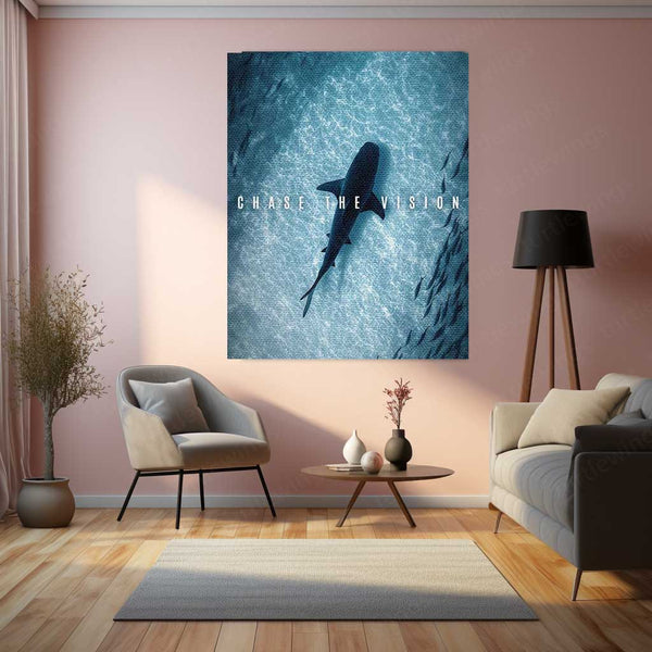 Shark in Ocean – “Chase the Vision” Metal Poster | Deep Focus x Predator Mindset Wall Art