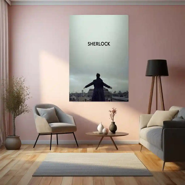 Movies & Series Metal Poster | Sherlock Metal Poster | Minimal Rooftop Scene Wall Art | Sherlock Holmes Series Frame | Detective Aesthetic Decor - TURTLEWINGS 