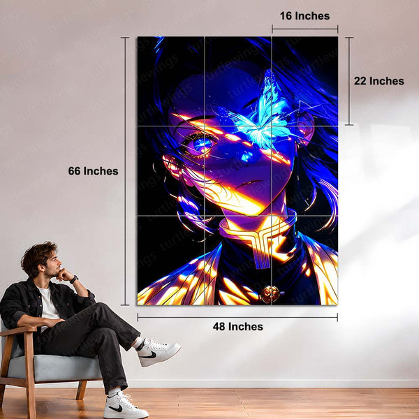 Anime Metal Poster Set of 9 | Shinobu Kocho | Demon Slayer Butterfly Hashira Wall Art | Kimetsu no Yaiba Anime 9 Panel Metal Print