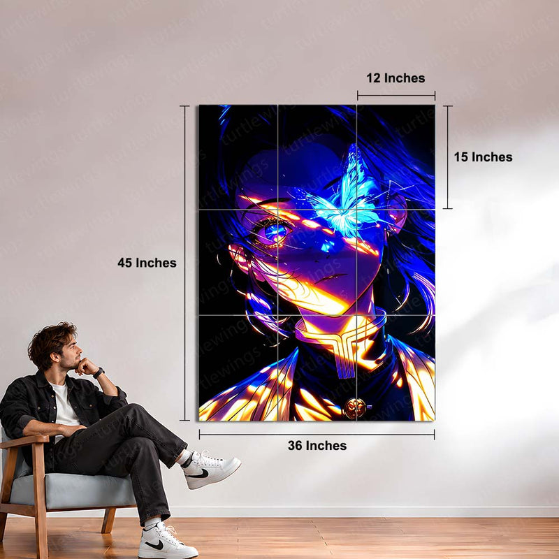 Anime Metal Poster Set of 9 | Shinobu Kocho | Demon Slayer Butterfly Hashira Wall Art | Kimetsu no Yaiba Anime 9 Panel Metal Print