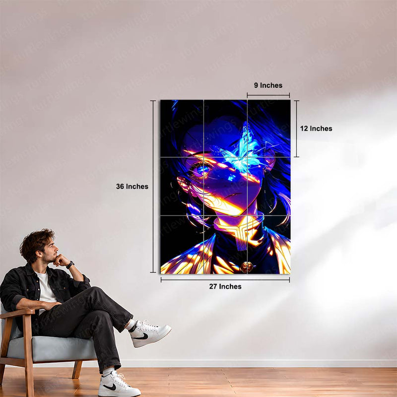 Anime Metal Poster Set of 9 | Shinobu Kocho | Demon Slayer Butterfly Hashira Wall Art | Kimetsu no Yaiba Anime 9 Panel Metal Print