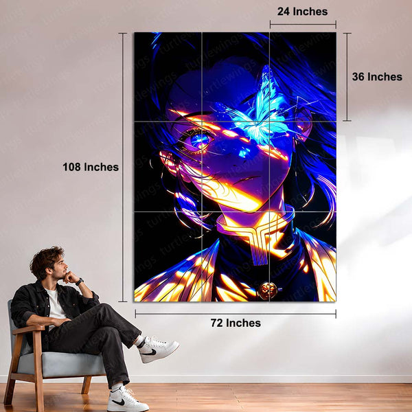 Anime Metal Poster Set of 9 | Shinobu Kocho | Demon Slayer Butterfly Hashira Wall Art | Kimetsu no Yaiba Anime 9 Panel Metal Print