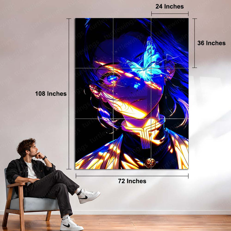 Anime Metal Poster Set of 9 | Shinobu Kocho | Demon Slayer Butterfly Hashira Wall Art | Kimetsu no Yaiba Anime 9 Panel Metal Print