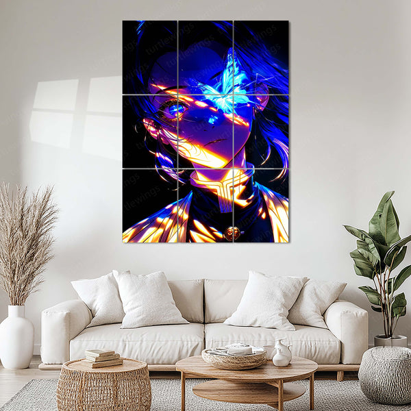 Anime Metal Poster Set of 9 | Shinobu Kocho | Demon Slayer Butterfly Hashira Wall Art | Kimetsu no Yaiba Anime 9 Panel Metal Print