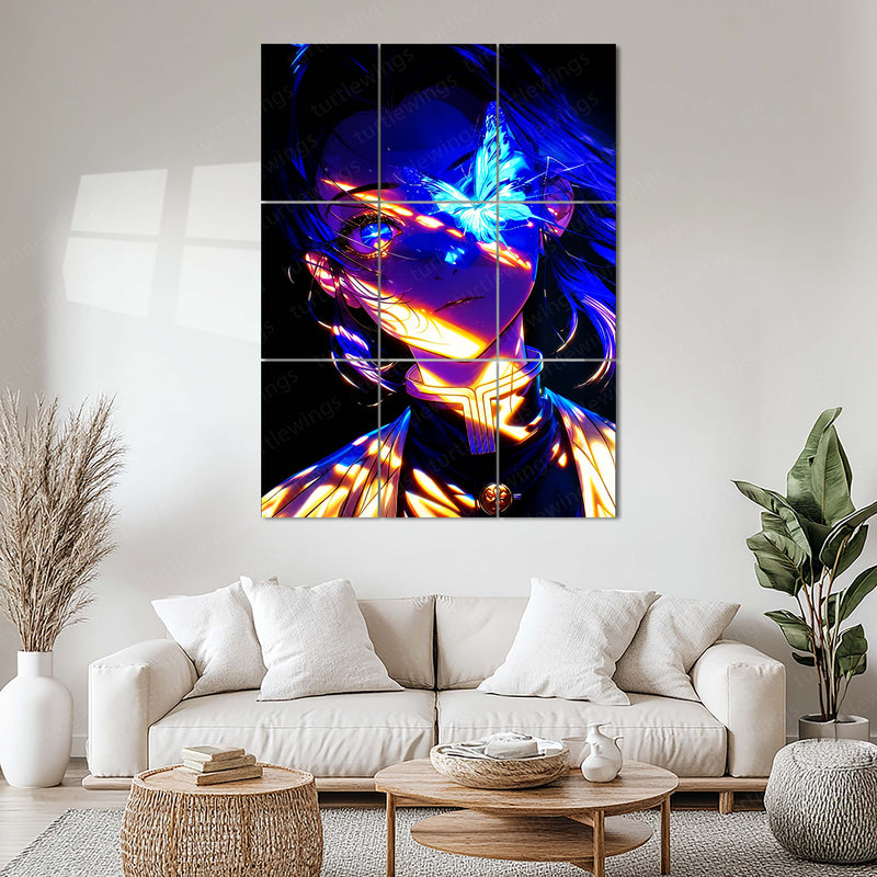 Anime Metal Poster Set of 9 | Shinobu Kocho | Demon Slayer Butterfly Hashira Wall Art | Kimetsu no Yaiba Anime 9 Panel Metal Print