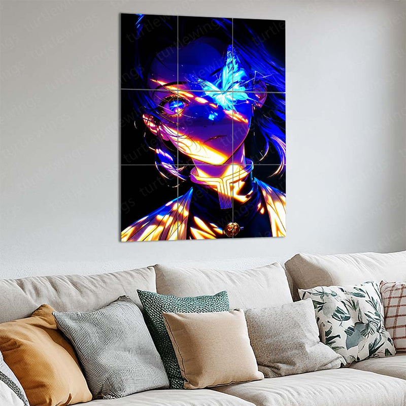 Anime Metal Poster Set of 9 | Shinobu Kocho | Demon Slayer Butterfly Hashira Wall Art | Kimetsu no Yaiba Anime 9 Panel Metal Print