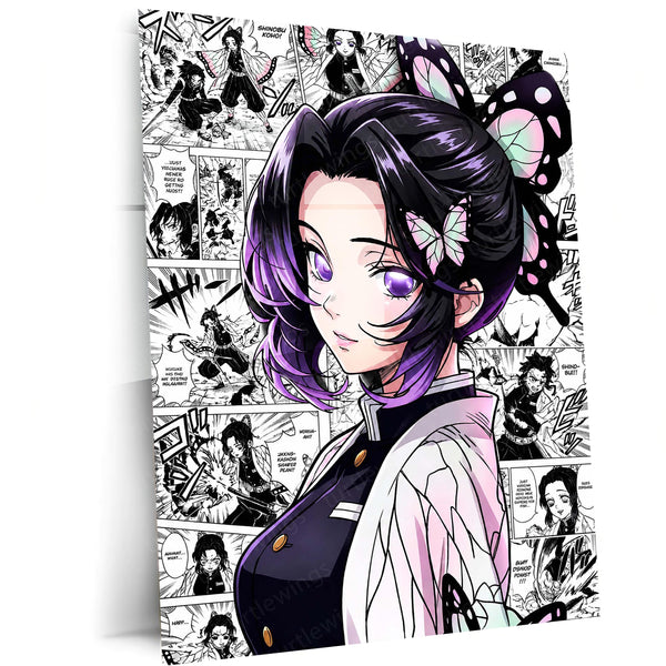 Anime Metal Poster | Shinobu Kocho Butterfly Hashira Manga Collage Demon Slayer Wall Art