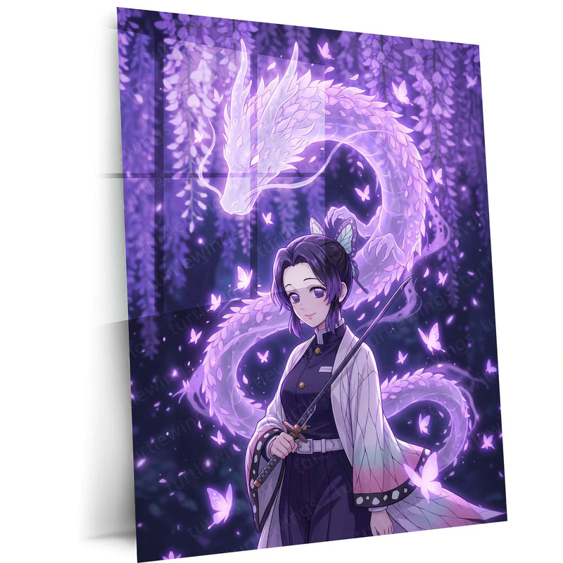 Anime Metal Poster | Shinobu Kocho Butterfly Dragon Metal Poster | Demon Slayer Anime Wall Art | Premium Aluminum Print