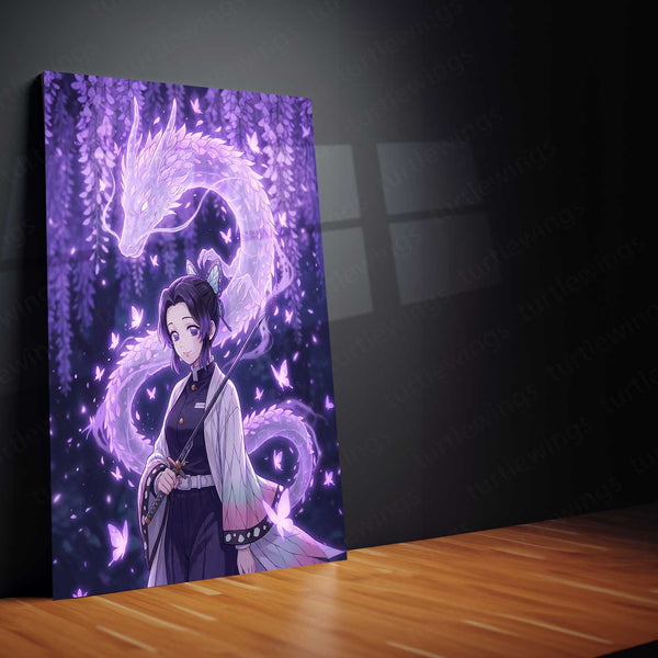 Anime Metal Poster | Shinobu Kocho Butterfly Dragon Metal Poster | Demon Slayer Anime Wall Art | Premium Aluminum Print