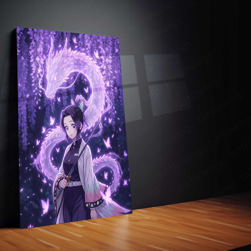 Anime Metal Poster | Shinobu Kocho Butterfly Dragon Metal Poster | Demon Slayer Anime Wall Art | Premium Aluminum Print