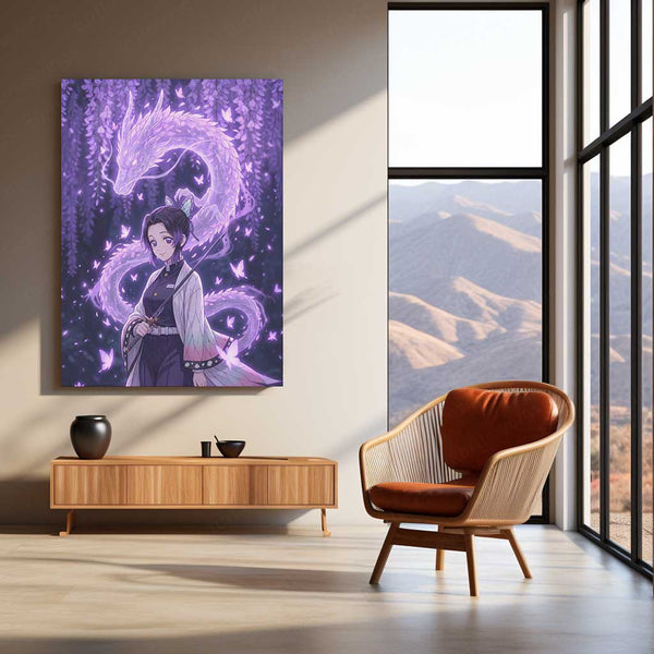 Anime Metal Poster | Shinobu Kocho Butterfly Dragon Metal Poster | Demon Slayer Anime Wall Art | Premium Aluminum Print