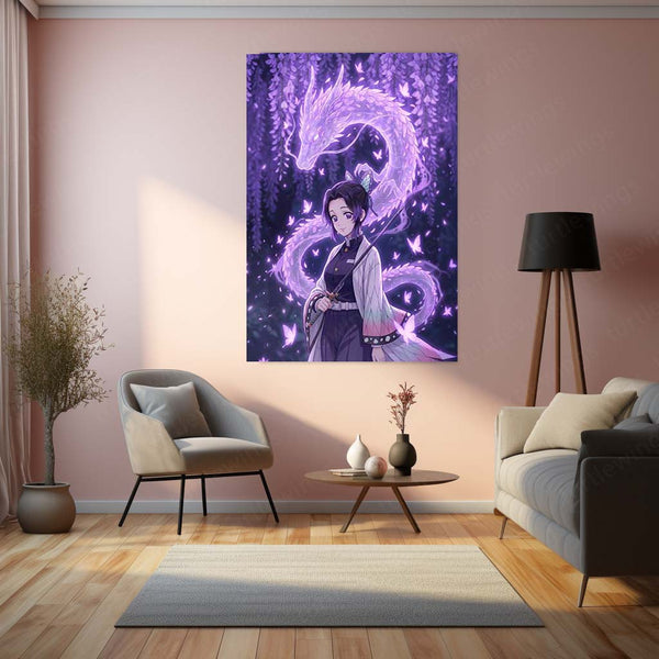 Anime Metal Poster | Shinobu Kocho Butterfly Dragon Metal Poster | Demon Slayer Anime Wall Art | Premium Aluminum Print