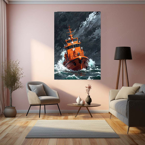 Vintage Ship Art Metal Frame | Nautical Wall Decor - TURTLEWINGS 