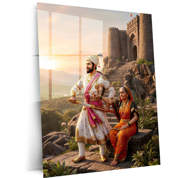 Chhatrapati Shivaji Maharaj & Rajmata Jijabai Metal Frame | Swarajya Wall Art - TURTLEWINGS 