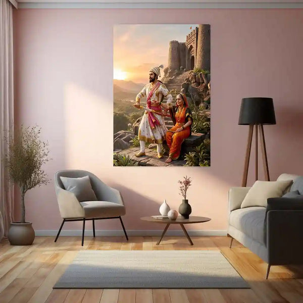 Chhatrapati Shivaji Maharaj & Rajmata Jijabai Metal Frame | Swarajya Wall Art - TURTLEWINGS 