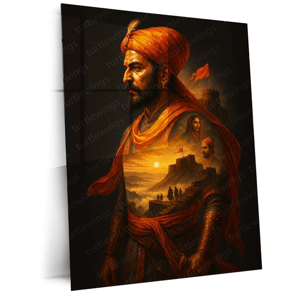 Chhatrapati Shivaji Maharaj Metal Frame | Warrior King Wall Art - TURTLEWINGS 