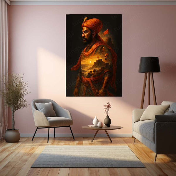 Chhatrapati Shivaji Maharaj Metal Frame | Warrior King Wall Art - TURTLEWINGS 