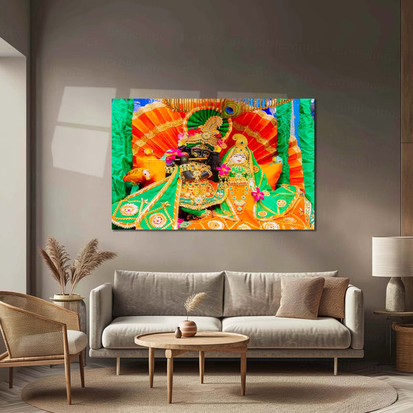Shri Ji Shringaar – Radha Keli Kunj Spiritual Metal Frame | Divine Wall Art 01 - TURTLEWINGS 