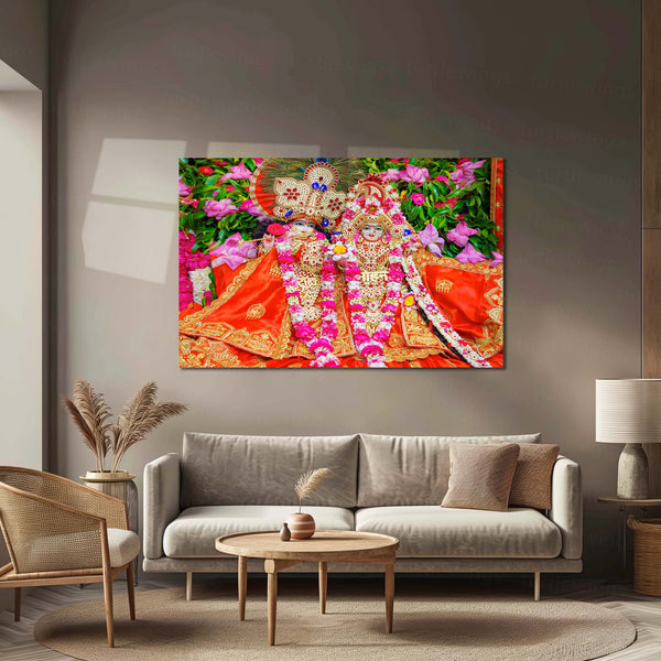 Shri Ji Shringaar – Radha Keli Kunj Spiritual Metal Frame | Divine Wall Art 02 - TURTLEWINGS 