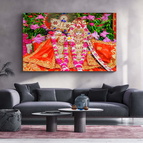 Shri Ji Shringaar – Radha Keli Kunj Spiritual Metal Frame | Divine Wall Art 02 - TURTLEWINGS 