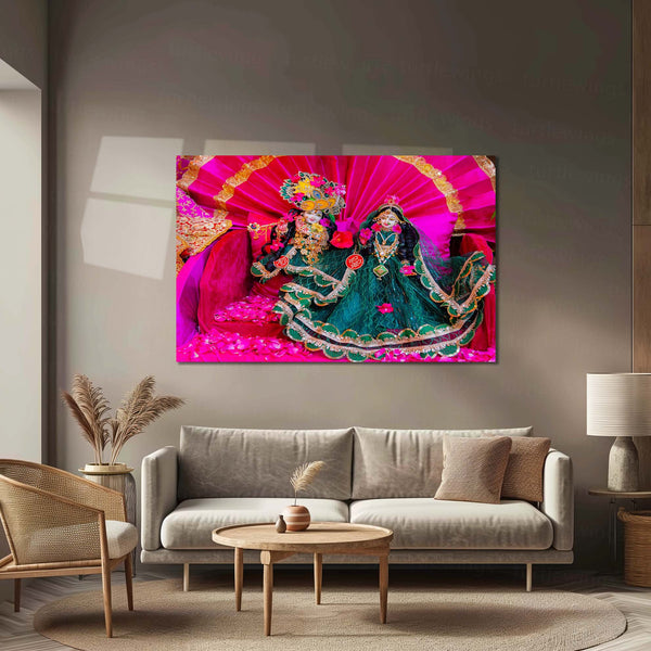 Shri Ji Shringaar – Radha Keli Kunj Spiritual Metal Frame | Divine Wall Art 03 - TURTLEWINGS 